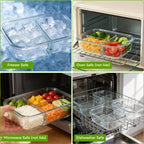 YUANYE 5 Pack 36oz Glass Meal Prep Containers with Lids, 1&2&3 Compartment Airtight Glass Food Storage, Microwave & Dishwasher Safe, Blue