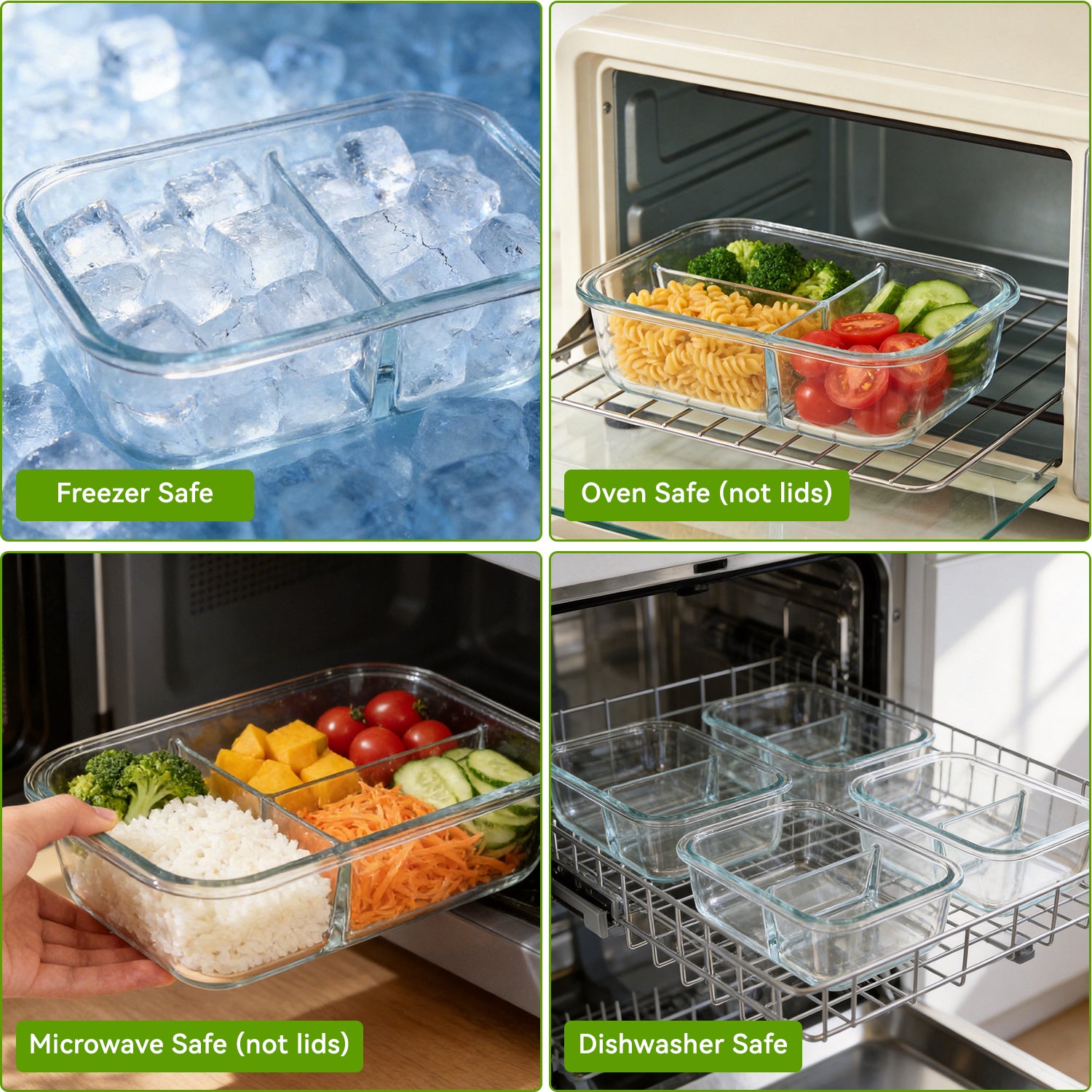 YUANYE 5 Pack 36oz Glass Meal Prep Containers with Lids, 1&2&3 Compartment Airtight Glass Food Storage, Microwave & Dishwasher Safe, Blue