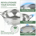 3 Pack Stainless Steel Colander Set (1/3/5QT),Micro-Perforated Colanders Strainers with Handles & Resting Base for Rinsing Pasta Spaghetti Fruits Vegetables,Nesting Design,Rust Free & Dishwasher Safe
