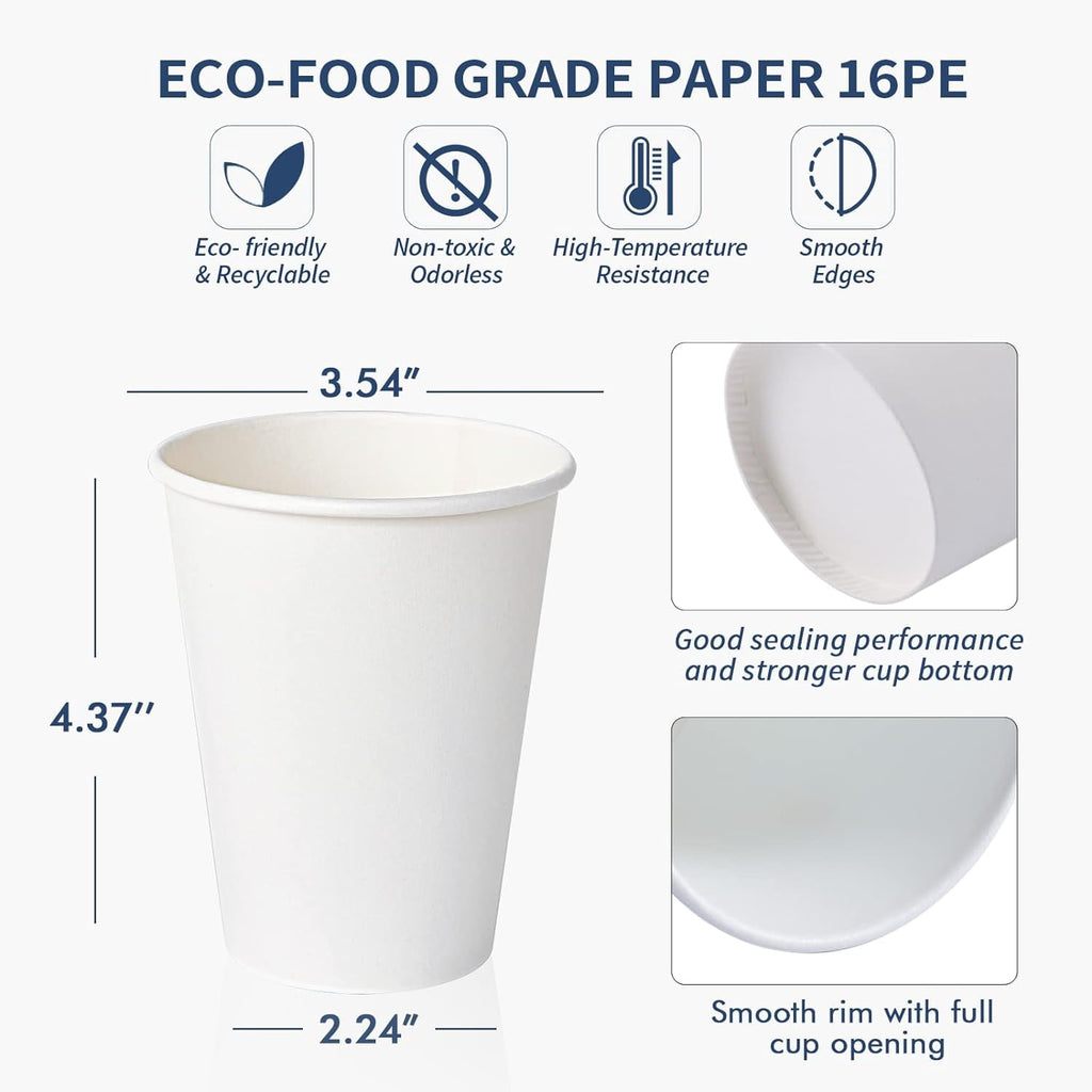 100 Pack 12 oz Disposable Cups, To Go Hot Cups,Leak-Free Food Safe Paper Cups