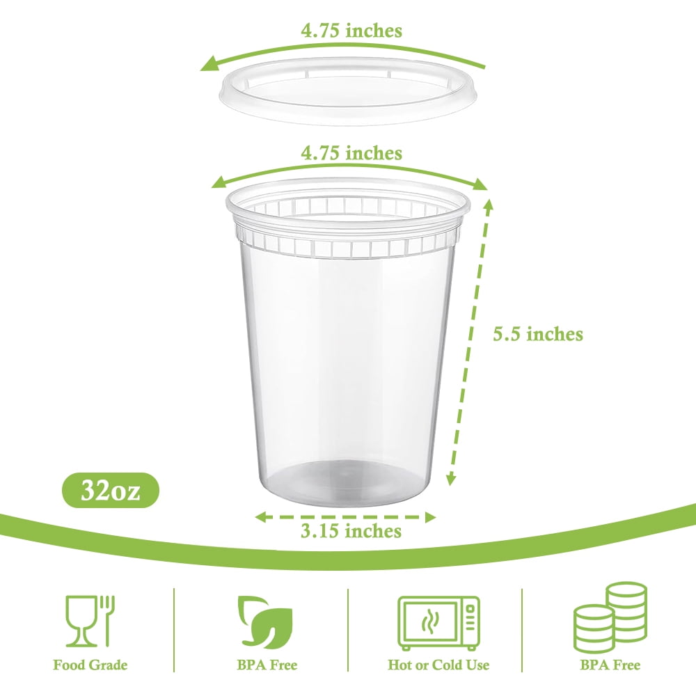 Deli Containers with Lids [25 Set] 32 oz Meal Prep Ccontainers Reusable,Plastic Containers ,BPA Free, Stackable, Leakproof, Microwave and Freezer Safe