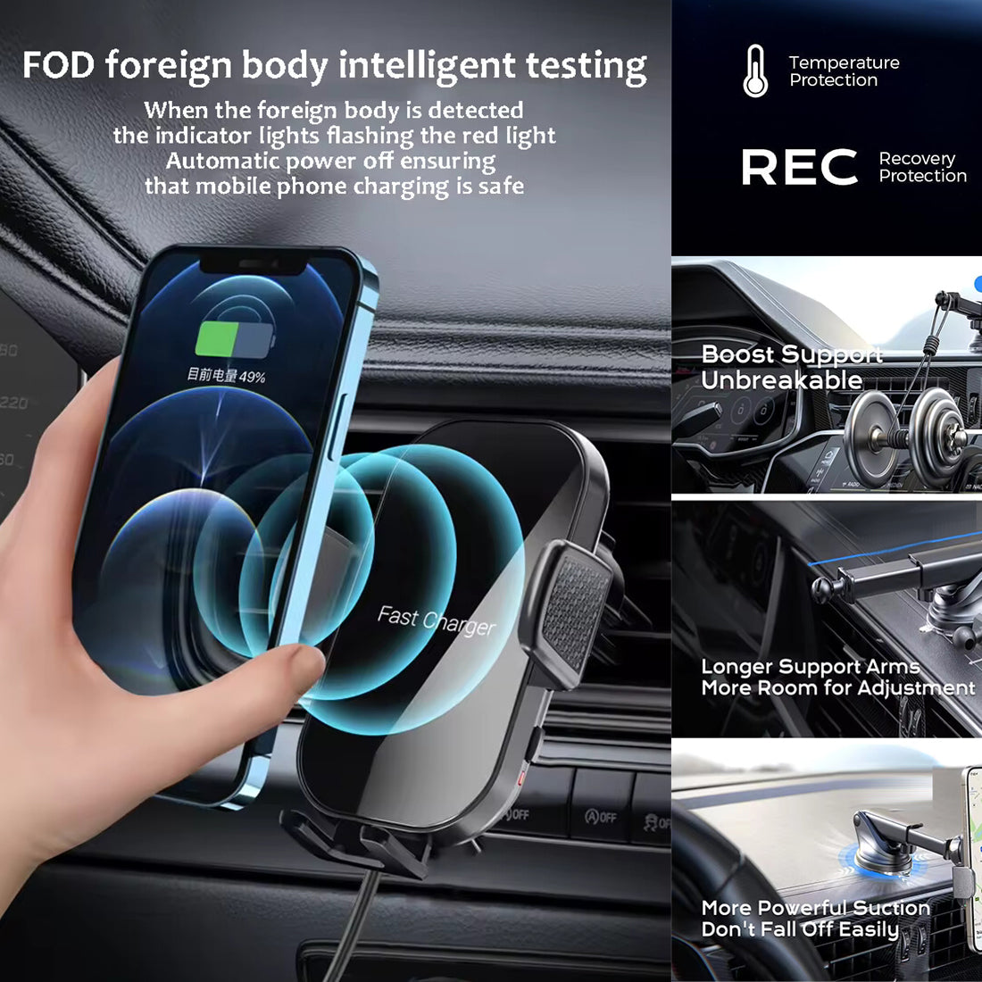 SINYWAY Wireless Car Charger, 15W Fast Charging Auto Clamping Car Charger Phone Mount Air Vent Phone Holder, Fit for Phone Support Wireless Charging (Width 60-90mm) iPhone, Samsung Galaxy/Ultra, Google/LG