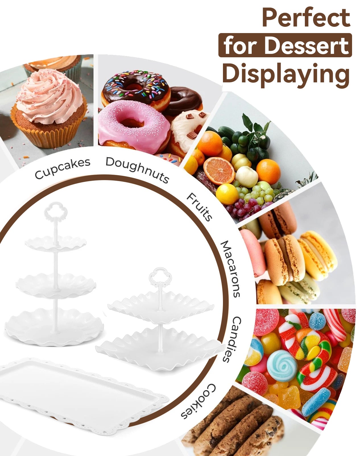 SINYWAY 10 PCS Cupcake Stand Set, Plastic Dessert Table Display Set with 2-Tier & 3-Tier Serving Trays and Cake Stands for Party Wedding Birthday, White