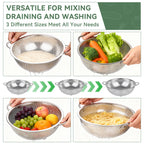 3 Pack Stainless Steel Colander Set (1/3/5QT),Micro-Perforated Colanders Strainers with Handles & Resting Base for Rinsing Pasta Spaghetti Fruits Vegetables,Nesting Design,Rust Free & Dishwasher Safe