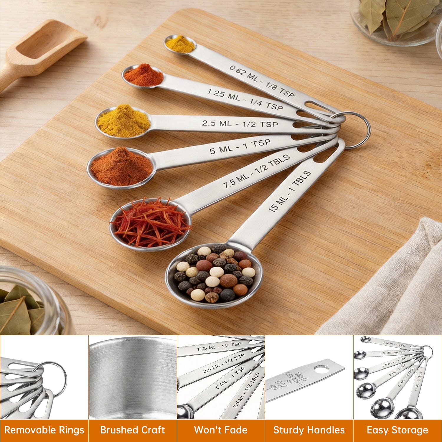 WEPSEN 18-Piece Stainless Steel Measuring Cups and Spoons Set,5 Stainless Steel Nesting Measuring Cups & 6 Spoons,1 Leveler & 5Mini Measuring Spoons,1Tbsp Coffee Scoop with Clip for Cooking & Baking