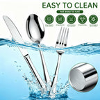 WEPSEN 24 PCS Silverware Set, Flatware Set for 4, Food-Grade Stainless Steel Cutlery Set, Mirror Finished Utensil Sets, Including Steak Knife Fork and Spoon,Dishwasher Safe, Silver