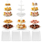 SINYWAY 10 PCS Cupcake Stand Set, Plastic Dessert Table Display Set with 2-Tier & 3-Tier Serving Trays and Cake Stands for Party Wedding Birthday, White