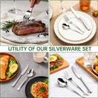 WEPSEN 24 PCS Silverware Set, Flatware Set for 4, Food-Grade Stainless Steel Cutlery Set, Mirror Finished Utensil Sets, Including Steak Knife Fork and Spoon,Dishwasher Safe, Silver