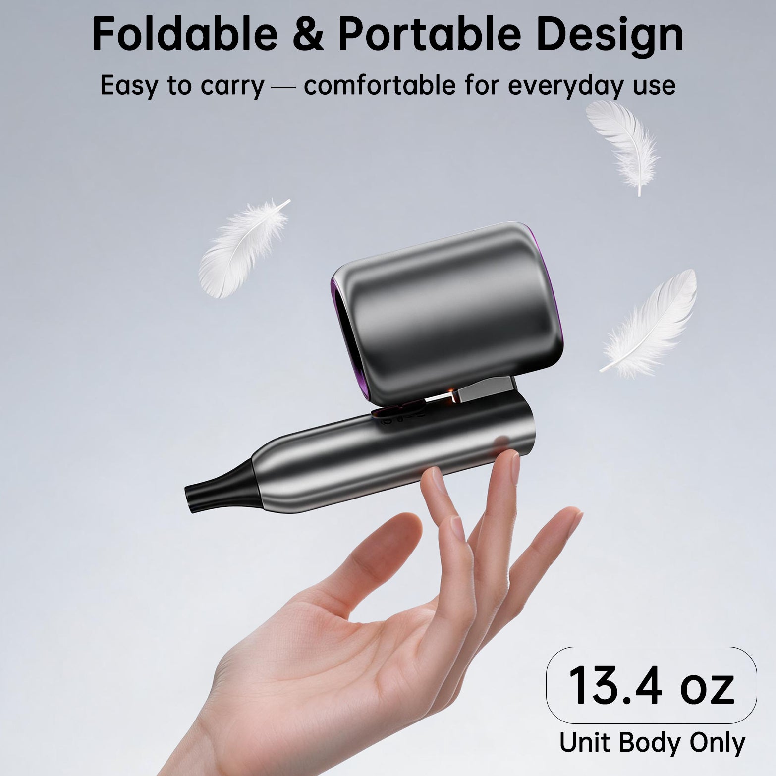 2000W Ionic Hair Dryer, Foldable Fast Drying Blow Dryer with Diffuser & Concentrator Nozzles for Home and Travel Use, Grey
