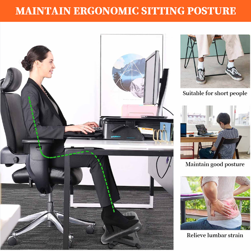 WEPSEN Adjustable Under Desk Footrest,Ergonomic Foot Stool for Under Desk at Work with Massage,3 Height Position 30 Degree Tilt Angle Adjustment,Back Pain Pressure Relief Leg Circulation Office Work Gift