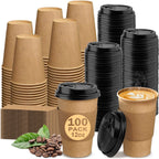 100 Pack 12 oz Paper Coffee Cups, Disposable Coffee Cups with Lids and Sleeves for Home and Cafes.