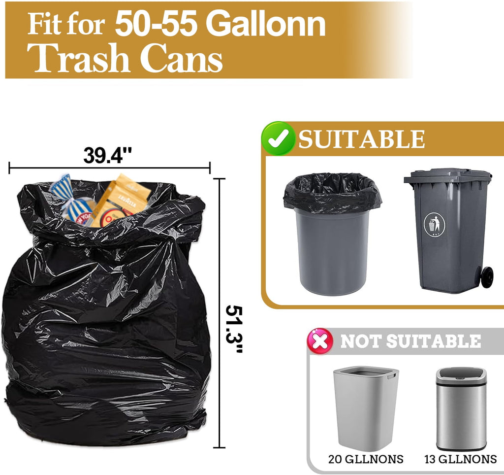55 Gallon Trash Bags (50 Count)1.5 Mil,Heavy Duty Outdoor Garbage Bags for Office, Waste, and Storage Use