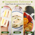 360 Packs Large Disposable Eco Friendly Flatware, Compostable 120 Forks 120 Spoons 120 Knives