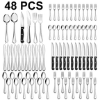 48 Pieces Silverware Set with Steak Knives, Stainless Steel Flatware Cutlery Set for 8, Fancy Tableware Eating Utensils for Home Kitchen Restaurant Hotel, Dishwasher Safe by Kosbon