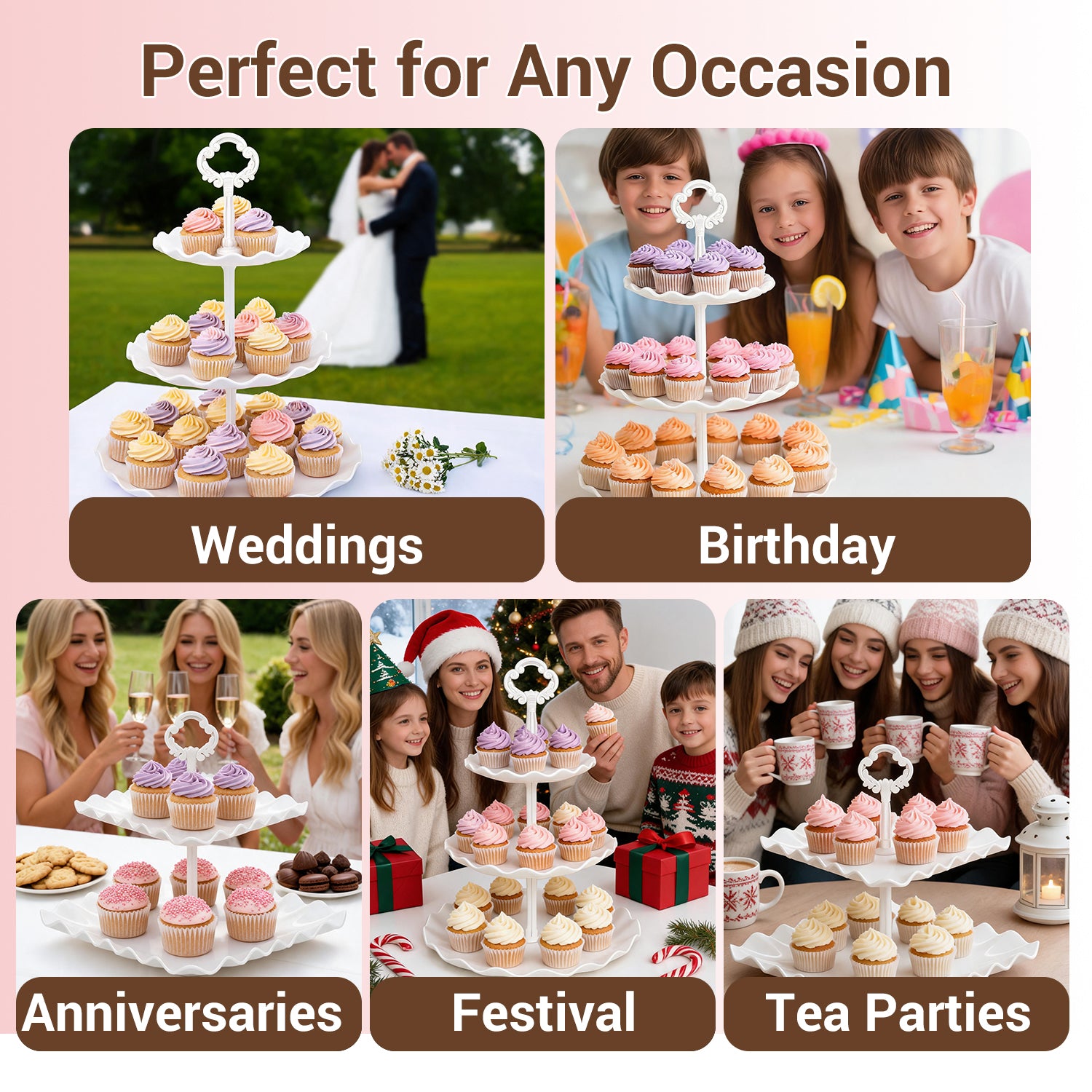 SINYWAY 10 PCS Cupcake Stand Set, Plastic Dessert Table Display Set with 2-Tier & 3-Tier Serving Trays and Cake Stands for Party Wedding Birthday, White