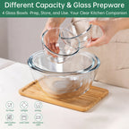 WEPSEN 4 Pack Glass Mixing Bowls Set (3/1.7/0.9/0.6QT),Large Salad Bowls Sets with BPA-Free Lids,Glass Thick Nesting Bowls for Kitchen Baking,Cooking Prep,Storage,Dishwasher Microwave Freezer Safe