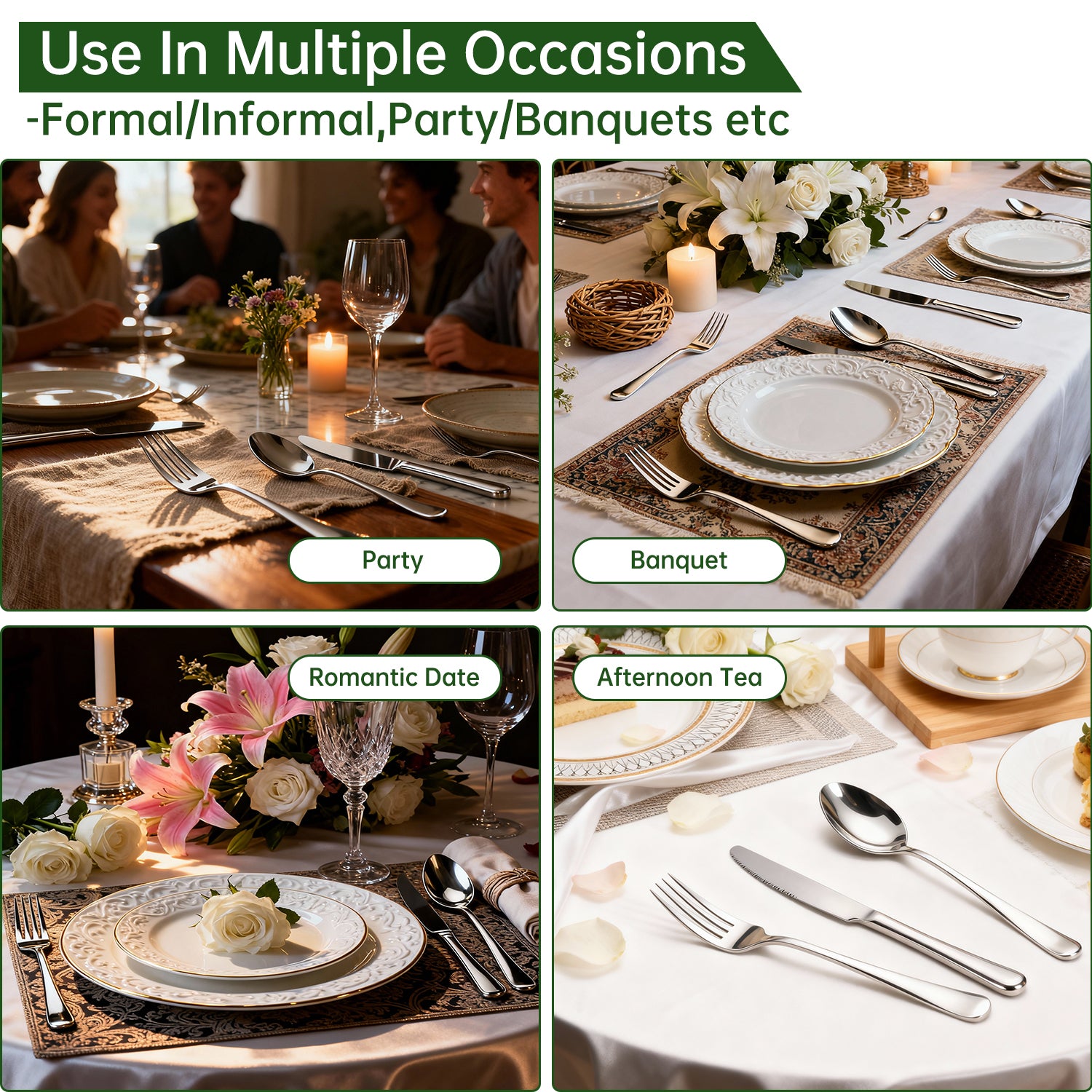 WEPSEN 24 PCS Silverware Set, Flatware Set for 4, Food-Grade Stainless Steel Cutlery Set, Mirror Finished Utensil Sets, Including Steak Knife Fork and Spoon,Dishwasher Safe, Silver