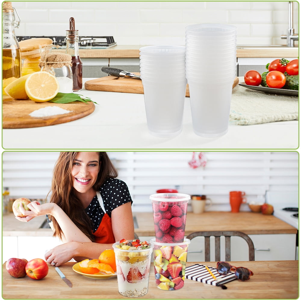 Deli Containers with Lids [25 Set] 32 oz Meal Prep Ccontainers Reusable,Plastic Containers ,BPA Free, Stackable, Leakproof, Microwave and Freezer Safe