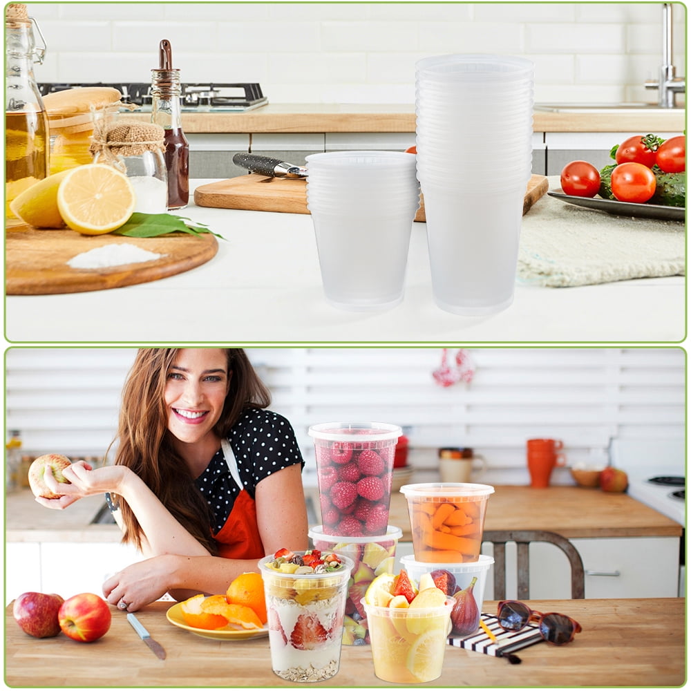 Deli Containers with Lids [50 Set] 25-32 Oz Quart Size & 25-16 Oz Meal Prep Ccontainers Reusable,Deli Food Storage Containers  ,BPA Free, Stackable, Leakproof, Microwave and Freezer Safe
