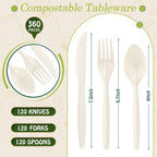 360 Packs Large Disposable Eco Friendly Flatware, Compostable 120 Forks 120 Spoons 120 Knives