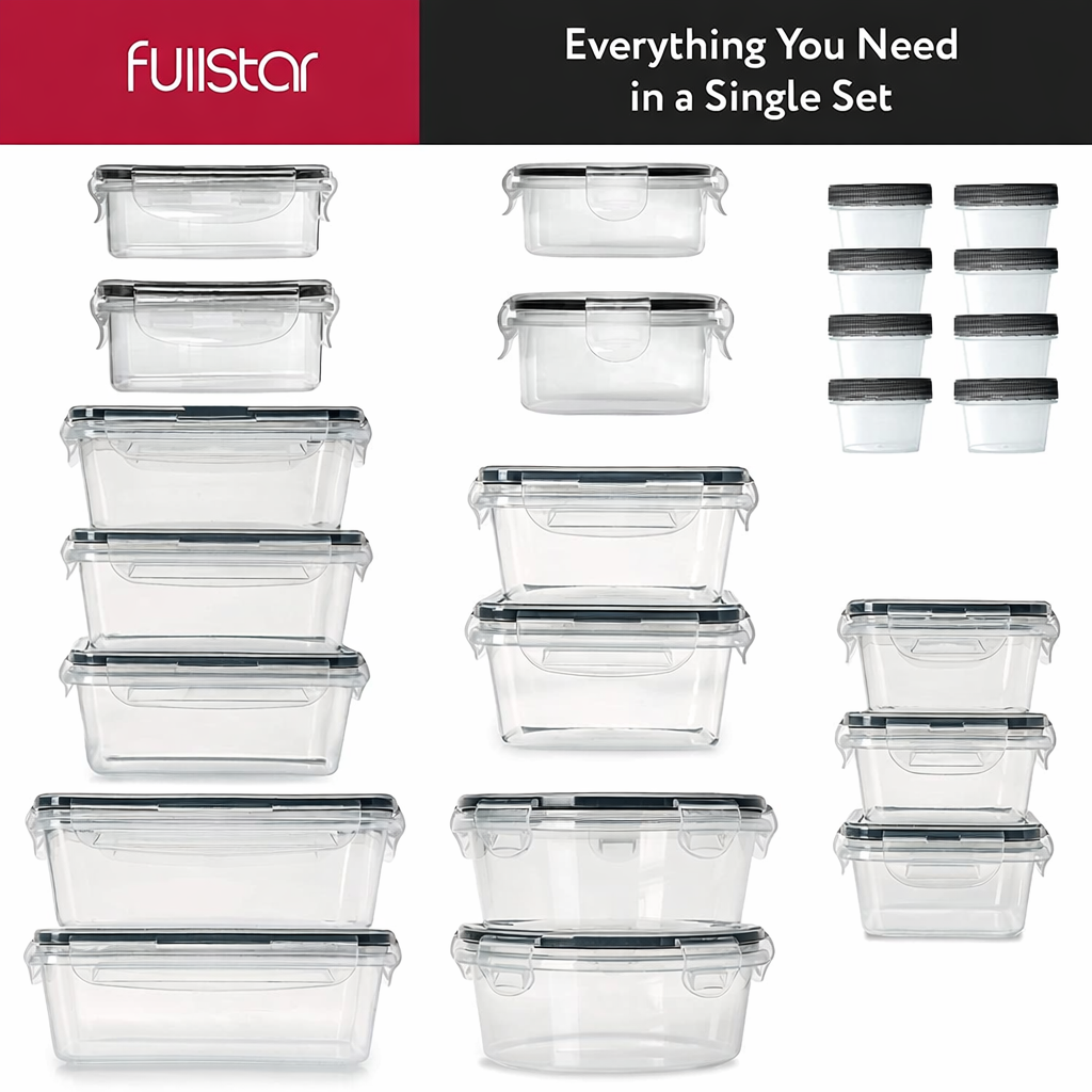 SINYWAY 50 Pcs Food Storage Containers with Lids (24 Containers + 24 Lids+ Labels &amp; Marker), Meal Prep Containers for Pantry Organization and Kitchen Storage BPA-Free Plastic Food Containers Set
