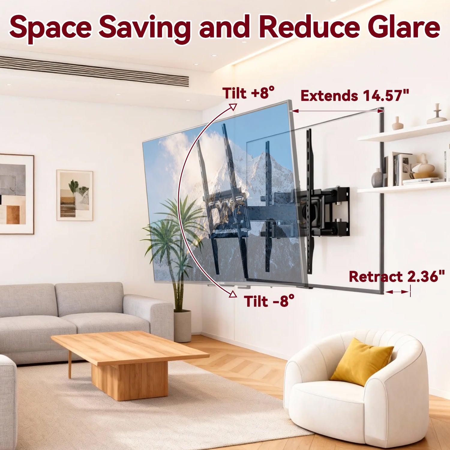 YUANYE Full Motion TV Wall Mount for 14-65 Inch TVs, Swivel & Tilt, Max VESA 400x400mm, Holds up to 99lbs