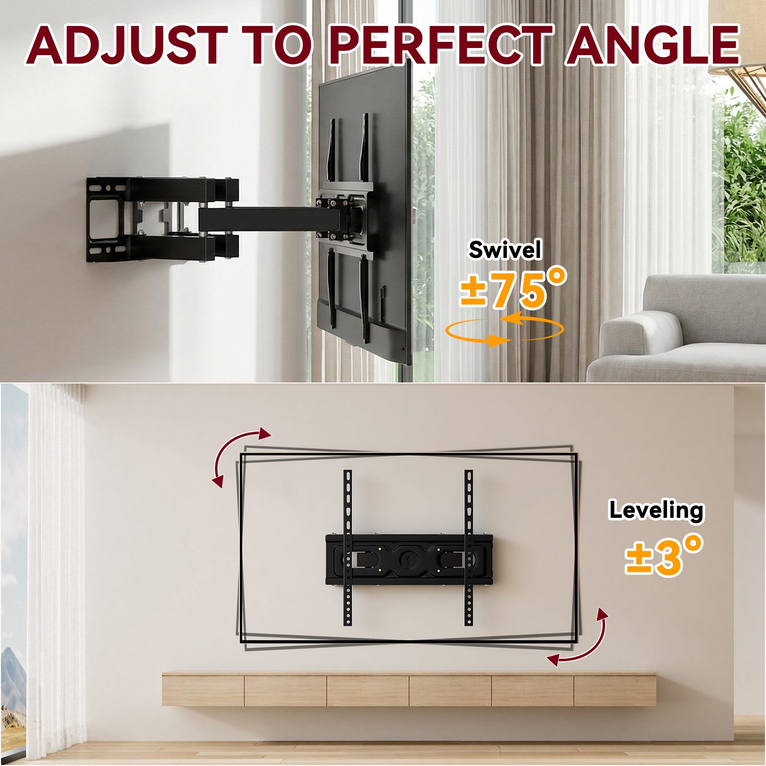 YUANYE Full Motion TV Wall Mount for 14-65 Inch TVs, Swivel & Tilt, Max VESA 400x400mm, Holds up to 99lbs