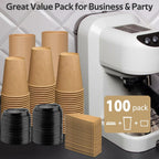 100 Pack 12 oz Paper Coffee Cups, Disposable Coffee Cups with Lids and Sleeves for Home and Cafes.