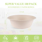 Alpacasso Paper Bowls,Disposable Bowls, Eco-Friendly Heavy-Duty Round Bowls,12 oz,100 Pack