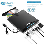 External CD DVD Drive for Laptop & Desktop , [7 in 1] USB 3.0 Type-C External DVD Player Portable CD/DVD ROM Burner with TF/SD Card Slots