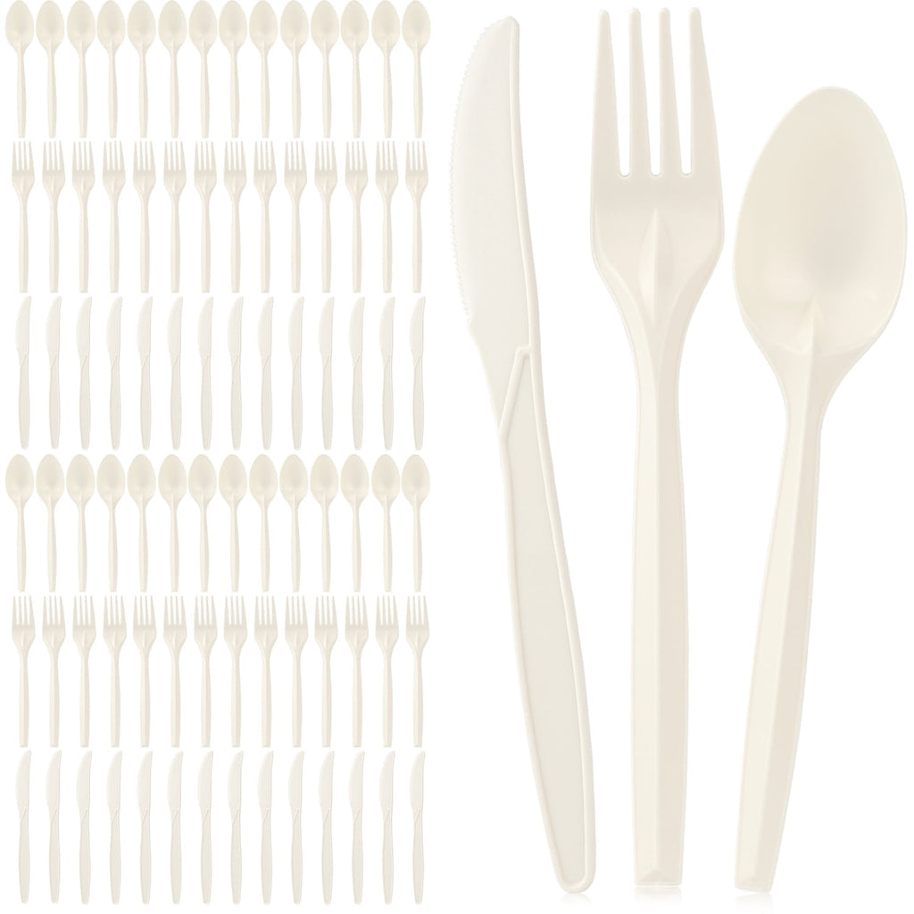 360 Packs Compostable Utensils, Compostable 120 Forks 120 Spoons 120 Knives, Large Disposable Silverware Heavy-Duty Eco Friendly Flatware