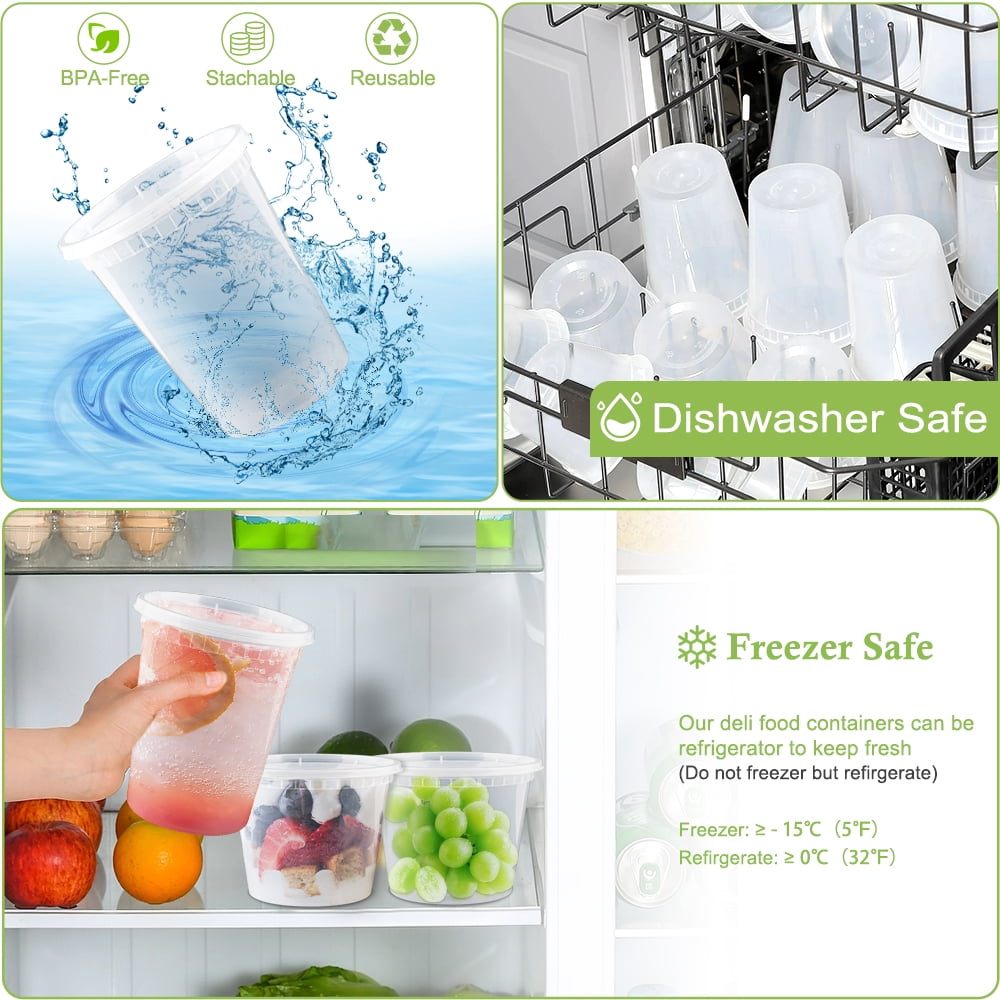 Deli Containers with Lids [50 Set] 25-32 Oz Quart Size & 25-16 Oz Meal Prep Ccontainers Reusable,Deli Food Storage Containers  ,BPA Free, Stackable, Leakproof, Microwave and Freezer Safe