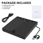 External CD DVD Drive for Laptop & Desktop , [7 in 1] USB 3.0 Type-C External DVD Player Portable CD/DVD ROM Burner with TF/SD Card Slots