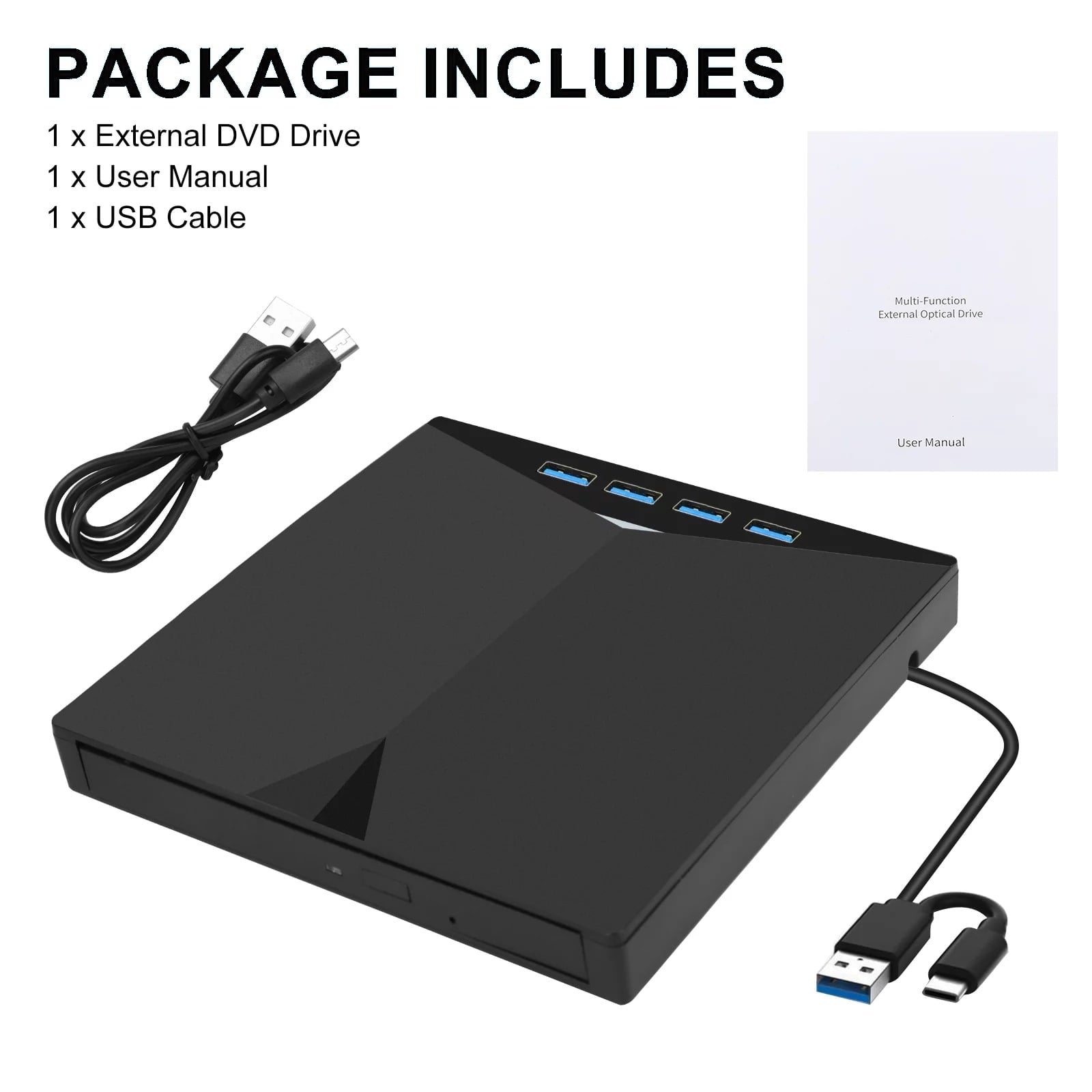 External CD DVD Drive for Laptop & Desktop , [7 in 1] USB 3.0 Type-C External DVD Player Portable CD/DVD ROM Burner with TF/SD Card Slots