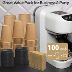 100 Pack 10 oz Paper Coffee Cups, Disposable Coffee Cups with Lids and Sleeves for Home and Cafes.