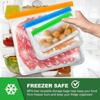 24 Pack Food Storage Bag, Freezer Bags , Reusable Silicone Storage Bags BPA Free (24Pack-8 Gallon Bags+8 Sandwich Bags+8 Snack Bags)