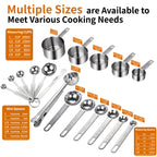WEPSEN 18-Piece Stainless Steel Measuring Cups and Spoons Set,5 Stainless Steel Nesting Measuring Cups & 6 Spoons,1 Leveler & 5Mini Measuring Spoons,1Tbsp Coffee Scoop with Clip for Cooking & Baking