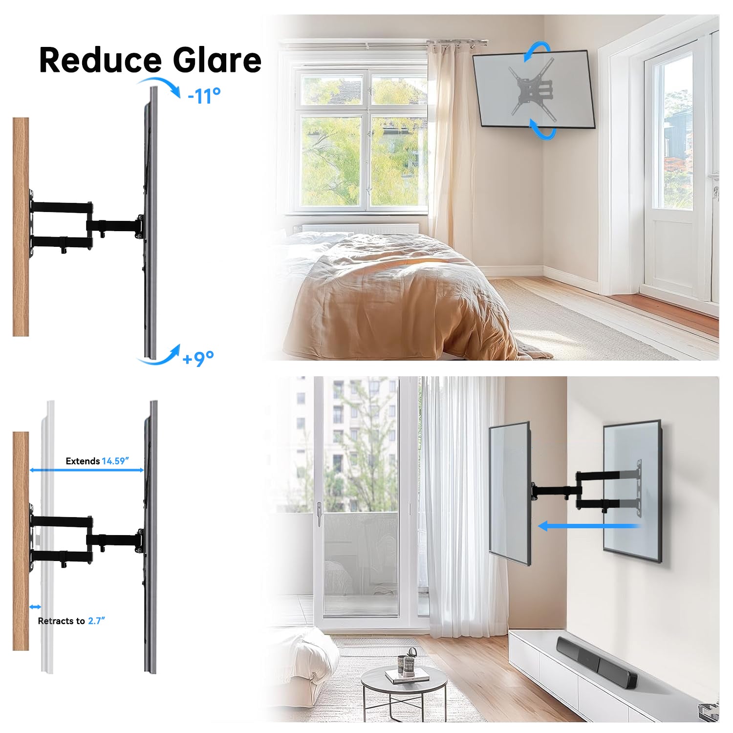 YUANYE 14-55 inch Full Motion TV Wall Mount with Swivel and Articulating Tilt Arm TV Wall Bracket