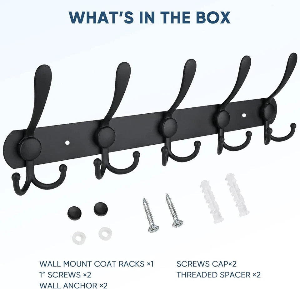 SINYWAY 2 Packs Coat Rack Wall Mounted, Hat Rack for Wall 16" Heavy Duty Wall Coat Hooks Wall Coat Rack with 5 Triple Hooks